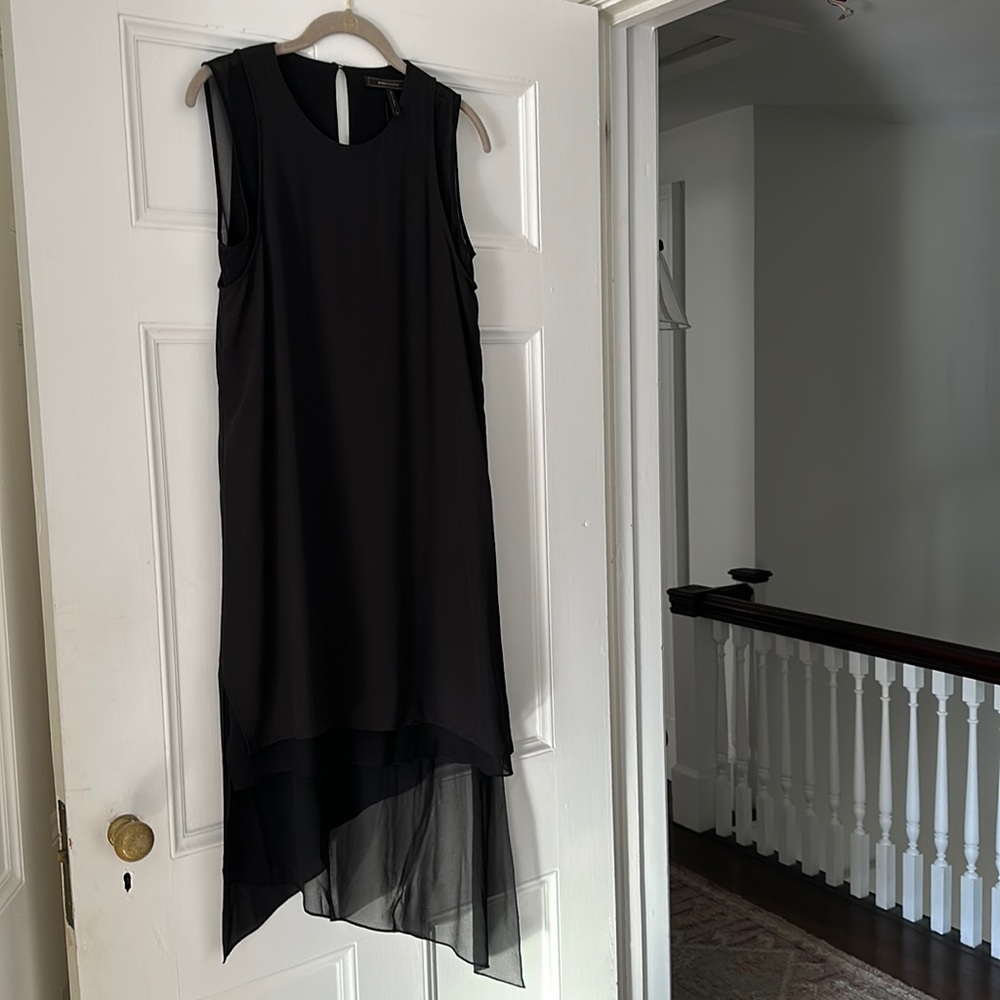 Bcbg asymmetrical dress with sheer bottom